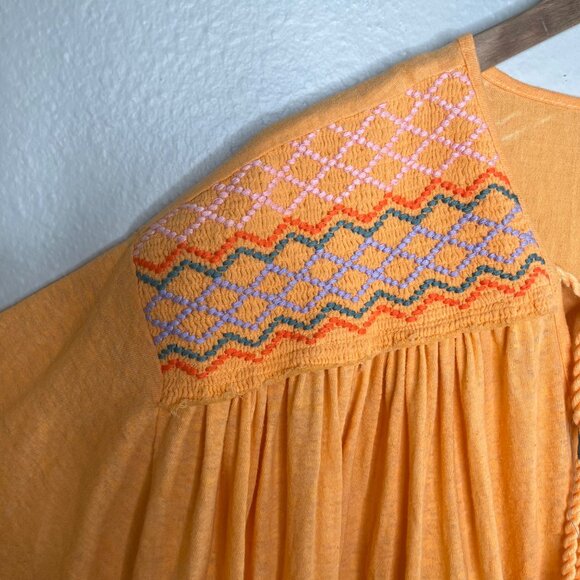 Free People Orange Boho Market Embroidered Cotton Tunic Medium - Picture 7 of 11